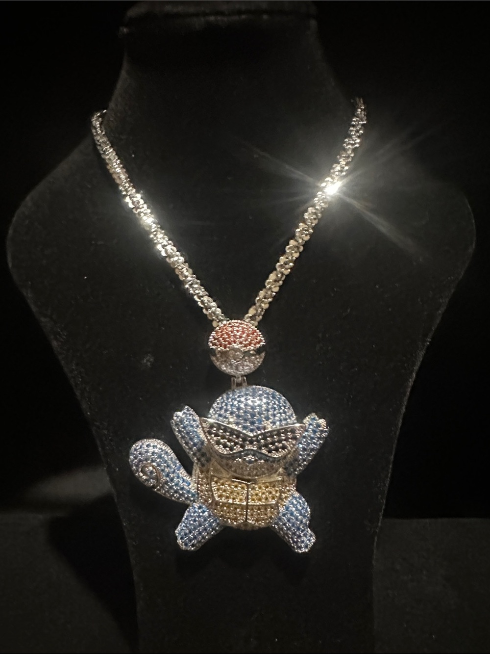 Sparkling Squirtle  Pokémon Pendant Necklace - Silver Chain